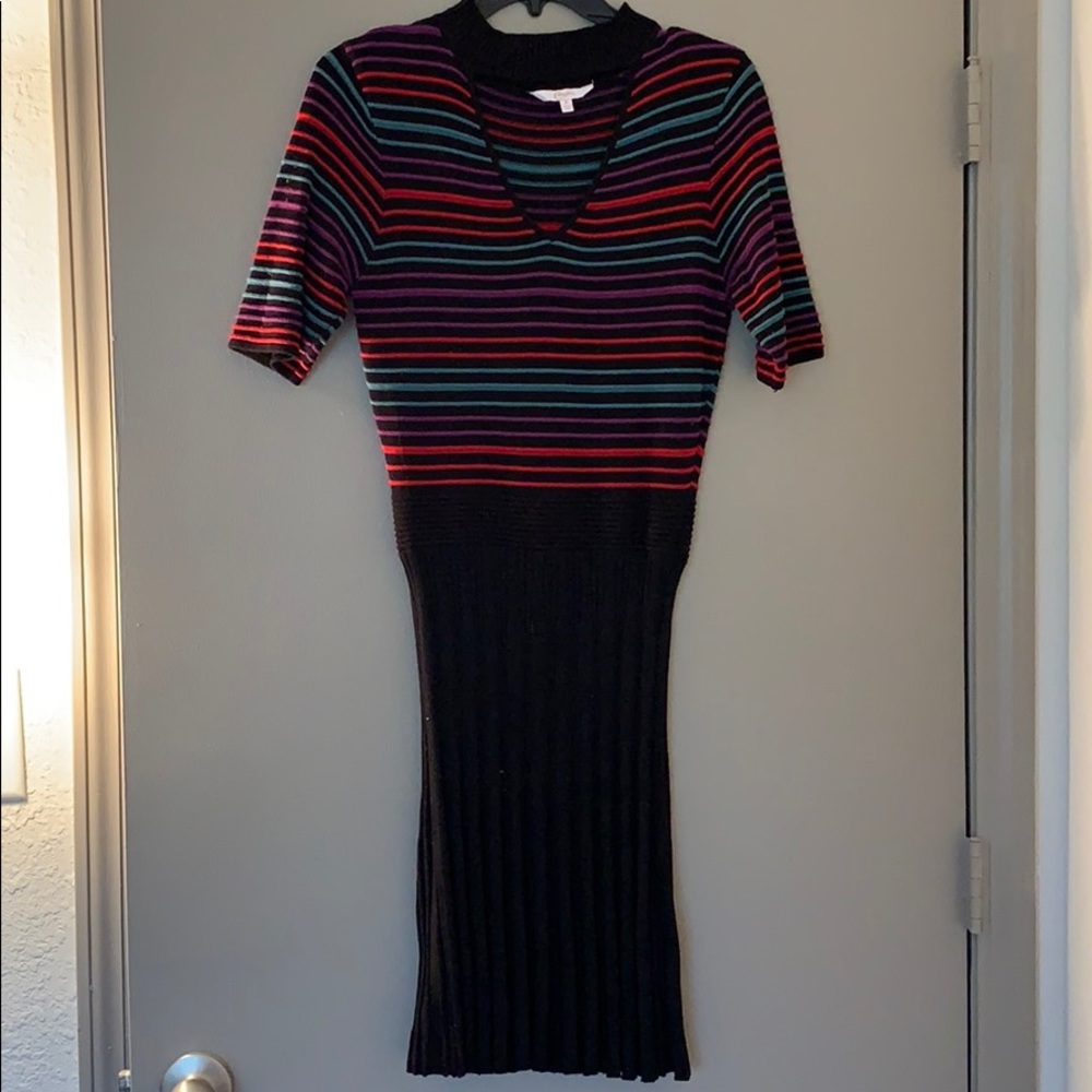 Black with purple, blue, and red stripes